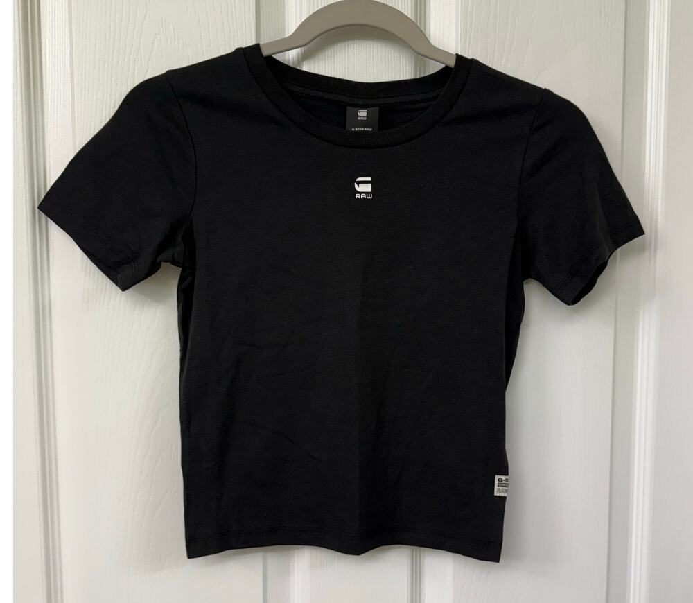G Star Raw Cropped Mini Slim Black t-shirt NWT crew neck Womens small $50